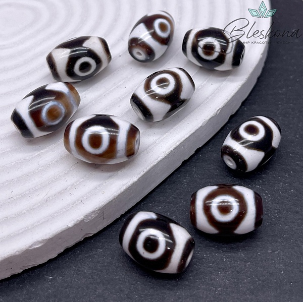 Бусина Дзи 3 глаза бело-черный бочонок 19*13 мм