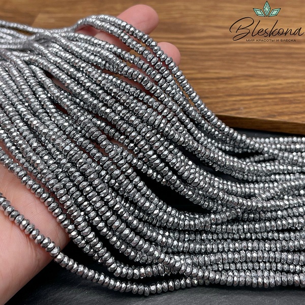 4*2 мм Гематин имитация, темное серебро, рондель огранка 