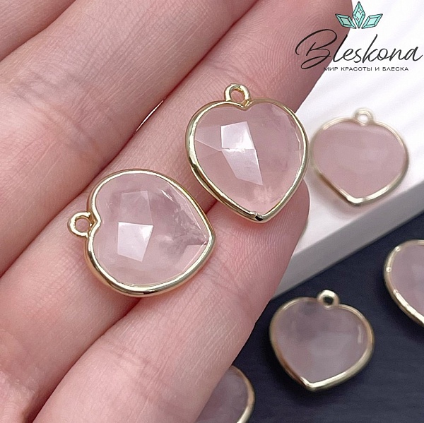16,3*18,7мм,Цвет золото,Подвеска Сердце Розовый кварц огранка