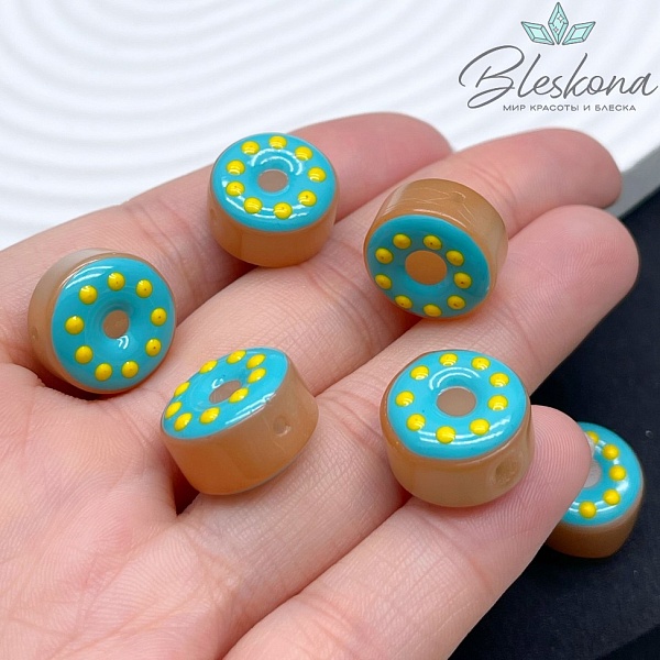 8*15 мм Бусина пончик коричневый желтые точки