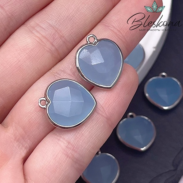 16,3*18,7мм,Цвет серебро,Подвеска Сердце Кварц голубой тонированный №1 огранка