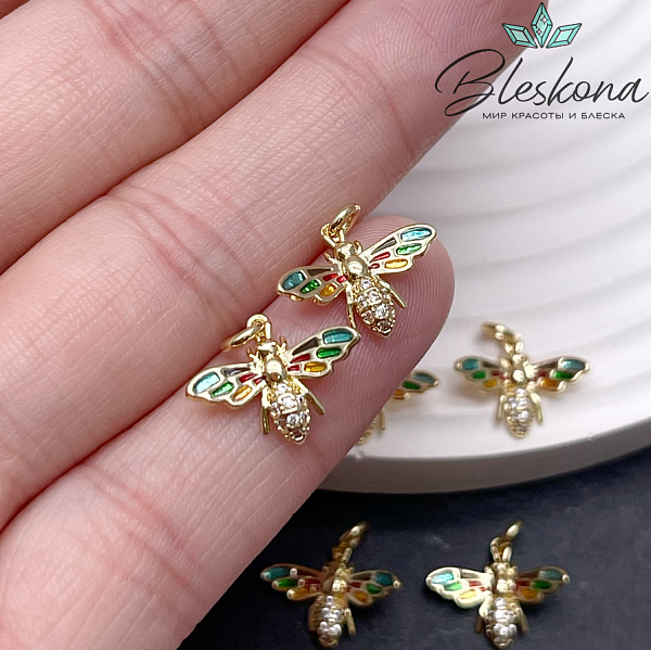 11*13 мм Цвет золото, Подвеска Оса с цирконами цветная эмаль
