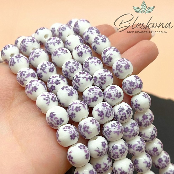 10 мм Керамика Бусина роспись гжель №8