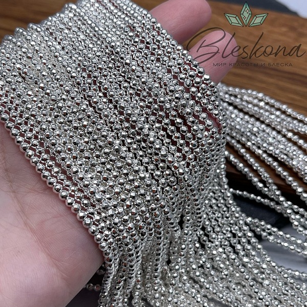 3 мм Гематин имитация огранка, цвет светлое серебро