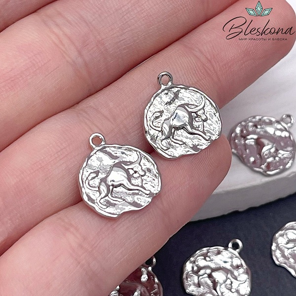 14 мм, цвет серебро, Подвеска Телец Р16683