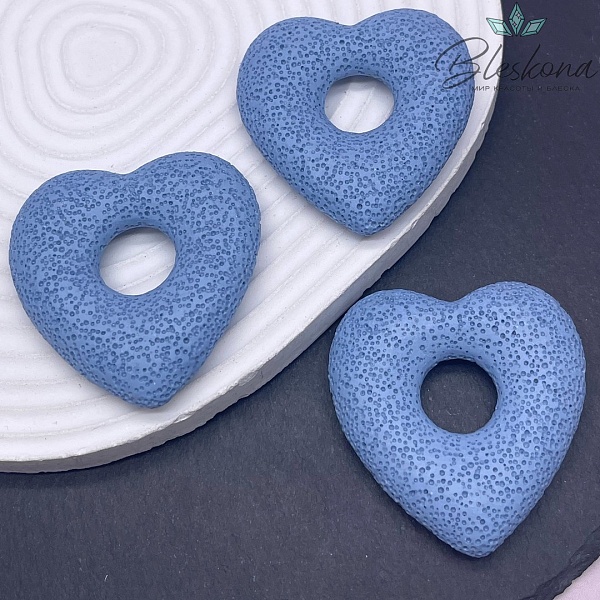 Лава Вулканическая Подвеска сердце  синее 53*51 мм
