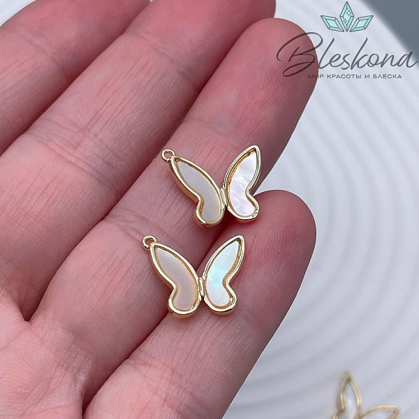 12*14,5 мм Цвет золото, Подвеска бабочка белый перламутр 