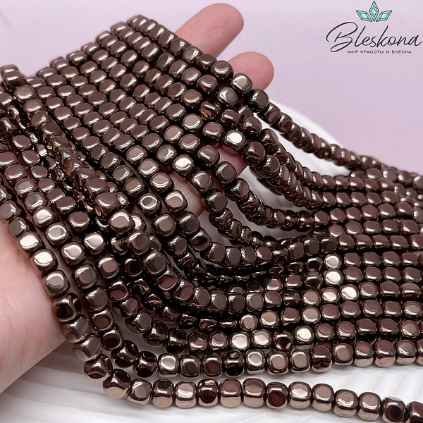 5,5 мм Гематин, куб округленные стороны, коричневый (шоколадный) имитация 