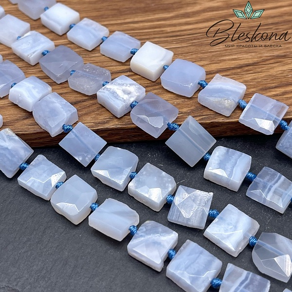 Агат голубой (сапфирин) квадрат плоский огранка 11-12мм