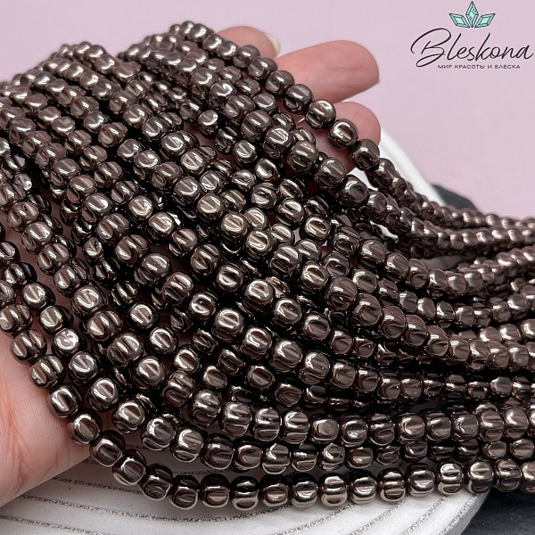6 мм Гематин имитация шар рифленый, цвет коричневый №1 (шоколадный)