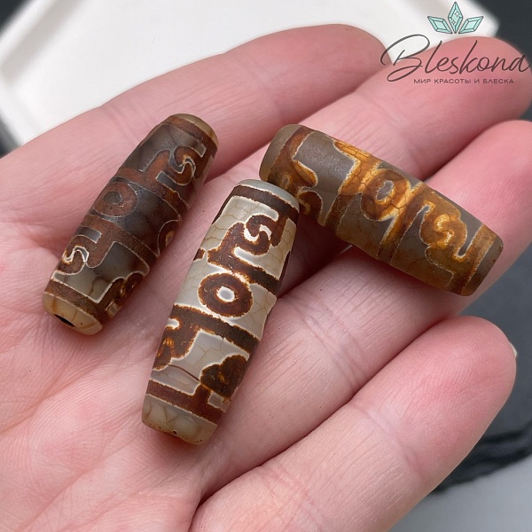 Бусина Дзи Пурба (Пхурба) серо-коричневый бочонок 30*11 мм