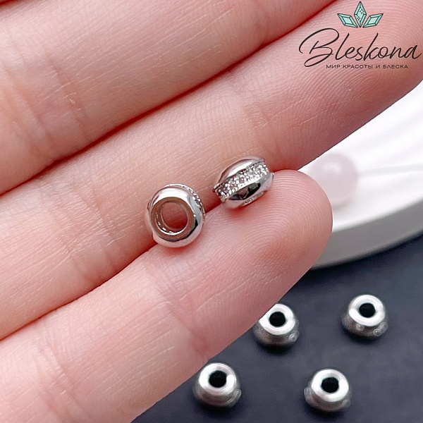 4*6 мм Цвет серебро, Бусина - разделитель цирконы  