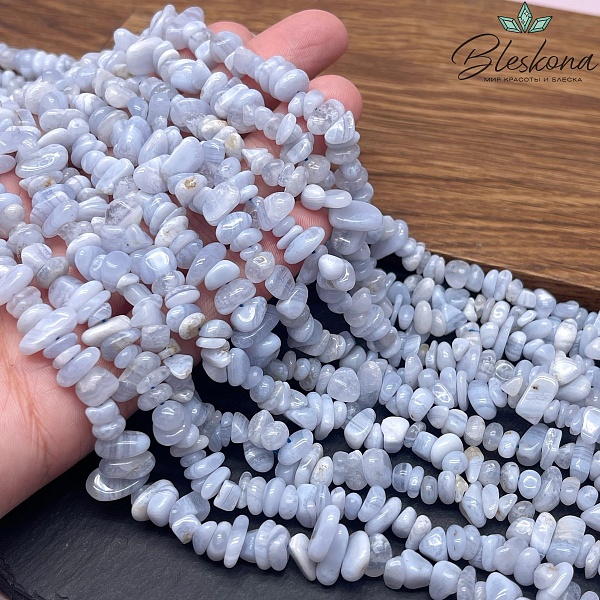 Крошка Голубой Агат (Сапфирин) ширина бусин ~ 6-9 мм