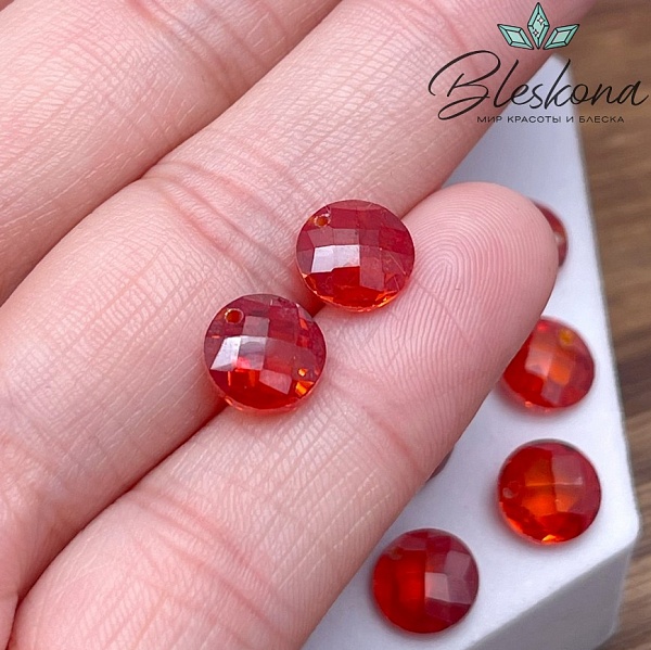 8 мм, Подвеска Циркон круг оранжевый №1 (кубический цирконий, фианит) 