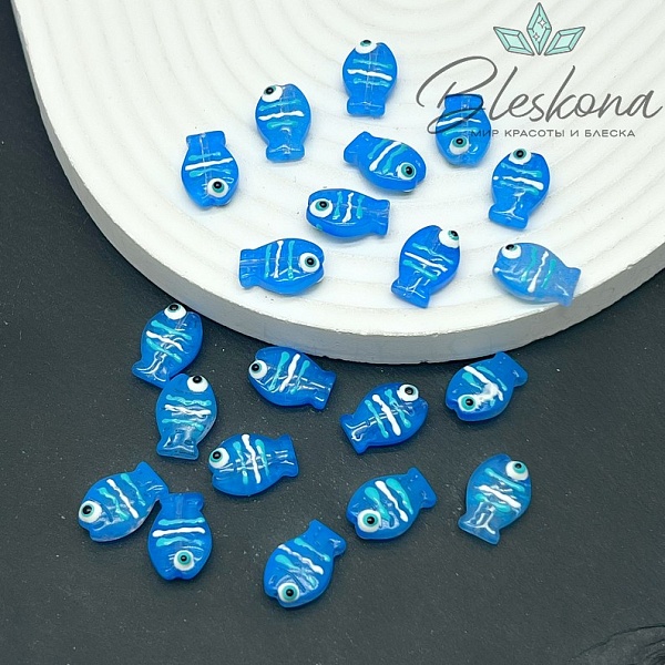 14*10 мм  Бусина рыбка синяя