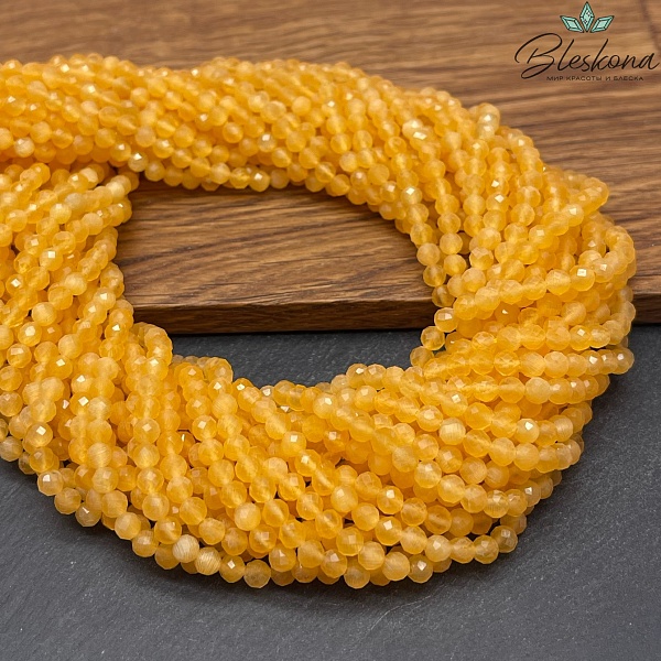 Кошачий глаз желтый микроогранка №2 (имитация) 4 мм