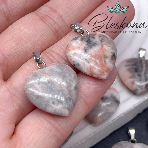 22*20 мм Цвет серебро, Подвеска Сердце Яшма розовая