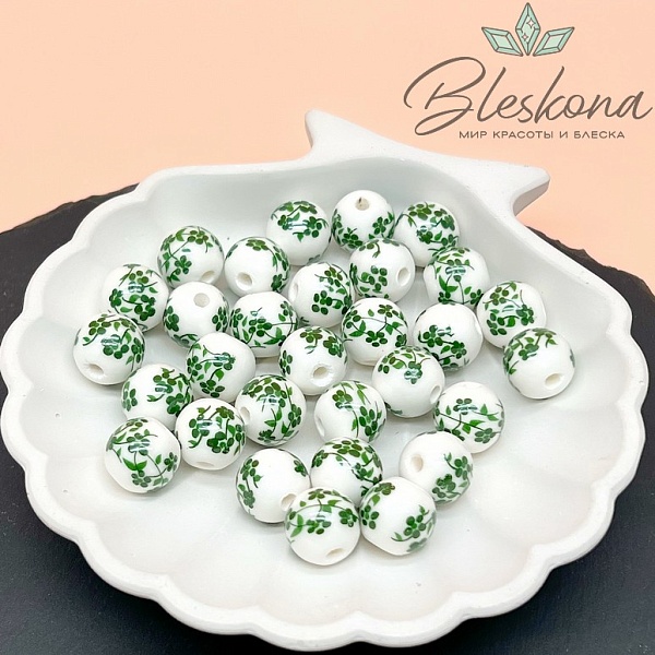 12 мм Керамика Бусина роспись гжель №26 (штучно)