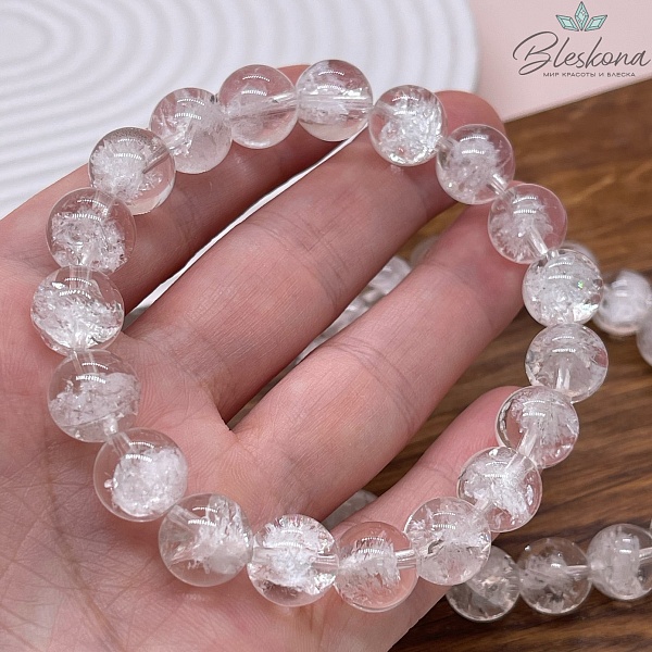 Горный хрусталь (с эффектом снежного кварца) 10,5 мм сет 18 см