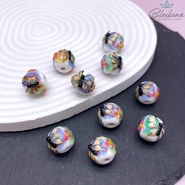 14*16 мм Бусина белый шар Бабочка