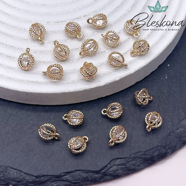 9*6,5 мм Цвет золото, Подвеска шар с цирконом