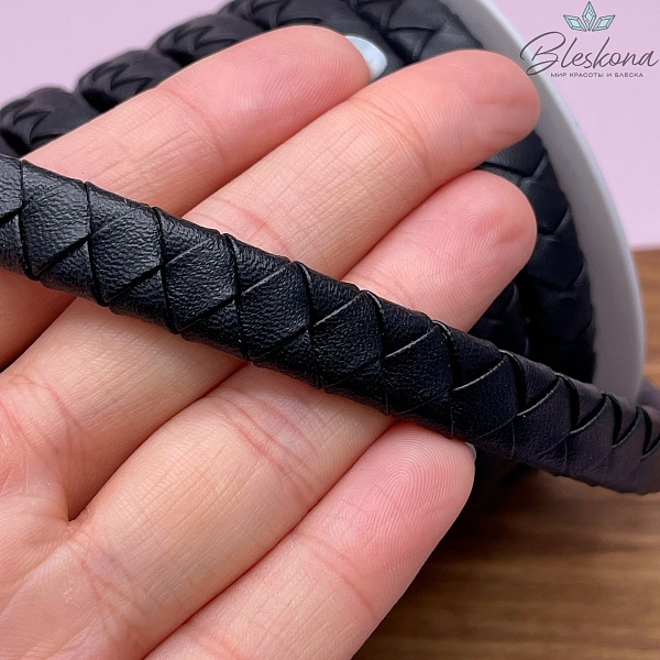 Шнур для браслетов из натуральной кожи черный №1 11*6 мм