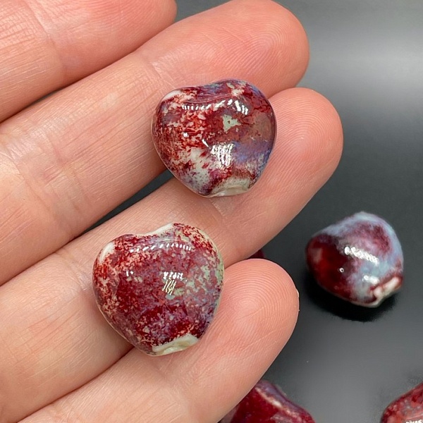 17 мм Бусина сердце, керамика цвет бордо рисунок