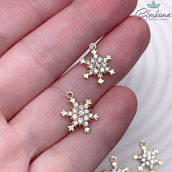 15*11 мм Цвет золото, Подвеска снежинка с цирконами