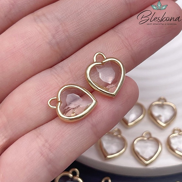 12 мм, Цвет золото, Подвеска сердце стекло прозрачное