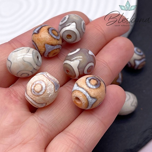 Бусина Дзи 3 глаза серо-коричневый бчонок 14*14 мм