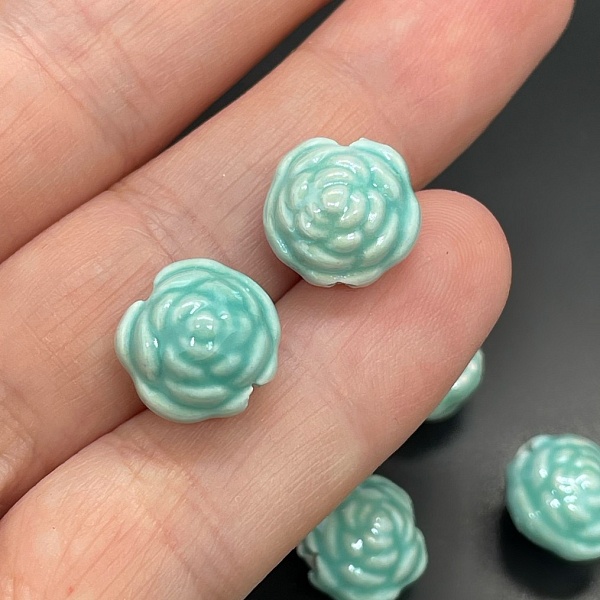11 мм Бусина роза, керамика цвет бирюзовый