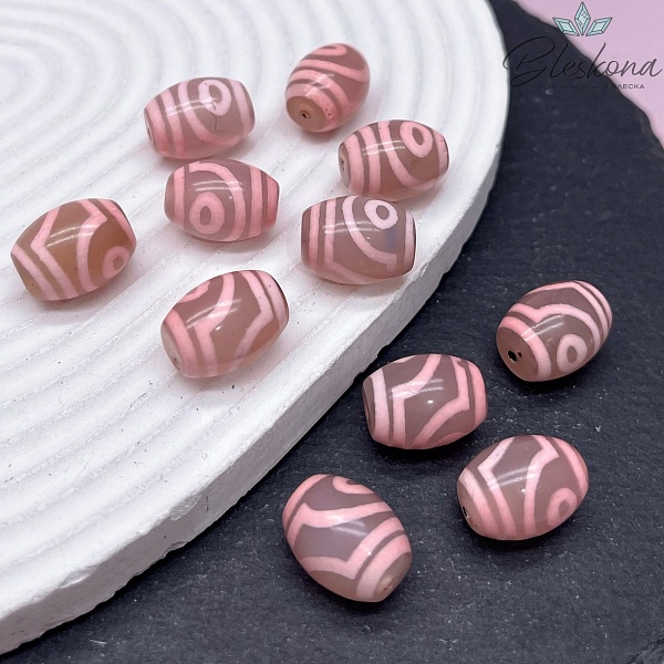 Бусина Дзи 2 глаза розовый бочонок 16*12мм