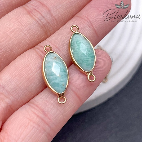 23*9 мм Коннектор лодочка Амазонит бело-голубой огранка цвет золото