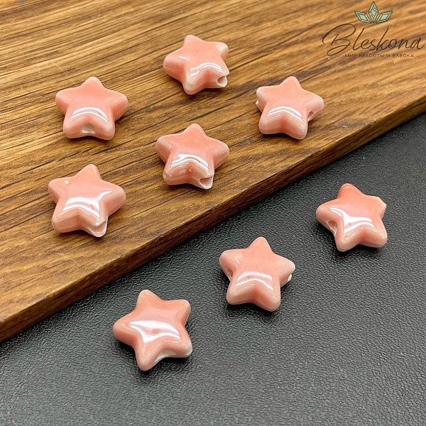 14 мм Бусина звезда, керамика цвет ярко-розовый