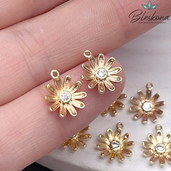 9,8мм,цвет золото,Подвеска ромашка циркон 