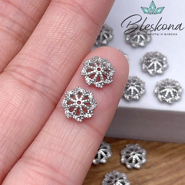 8*2,5 мм Цвет серебро, Шапочка цветок с цирконами