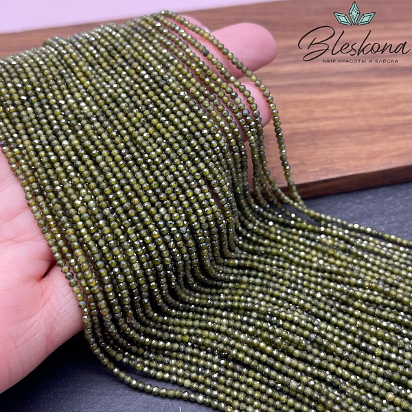 Циркон огранка темно-зеленый 2 мм (кубический цирконий, фианит) 