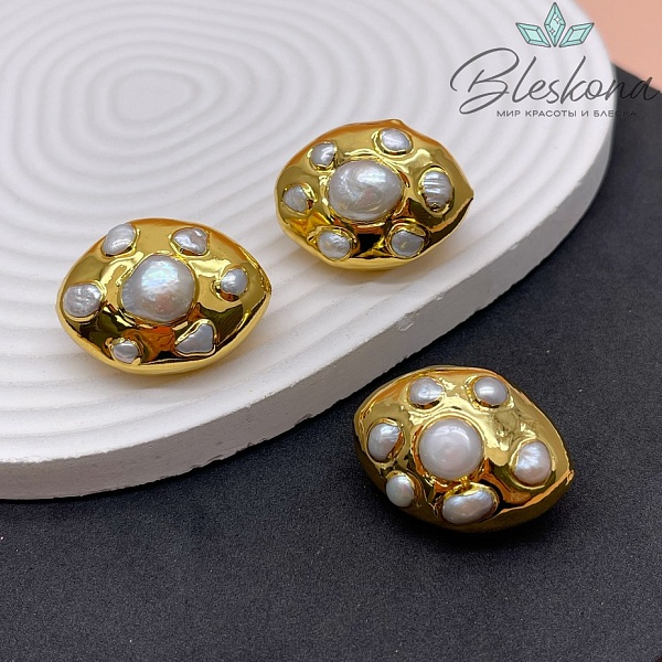 33*26 мм Цвет золото, Бусина  Жемчуг  зауженный овал