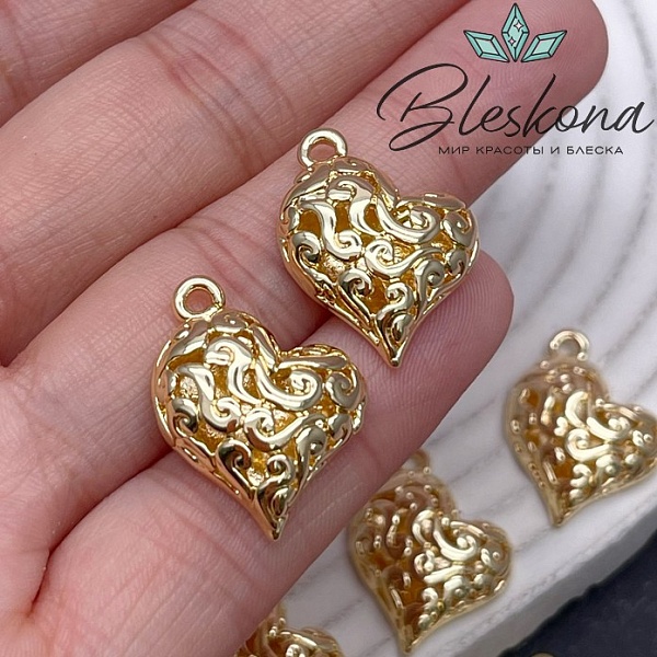 22,7*16,5 мм Цвет золото, Подвеска сердце узоры 