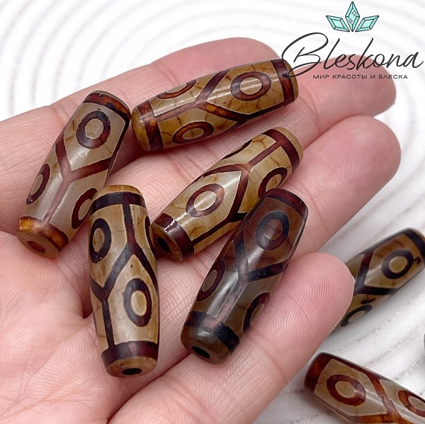 Бусина Дзи 6 глаз черепаха серо-коричневый бочонок 30*11 мм