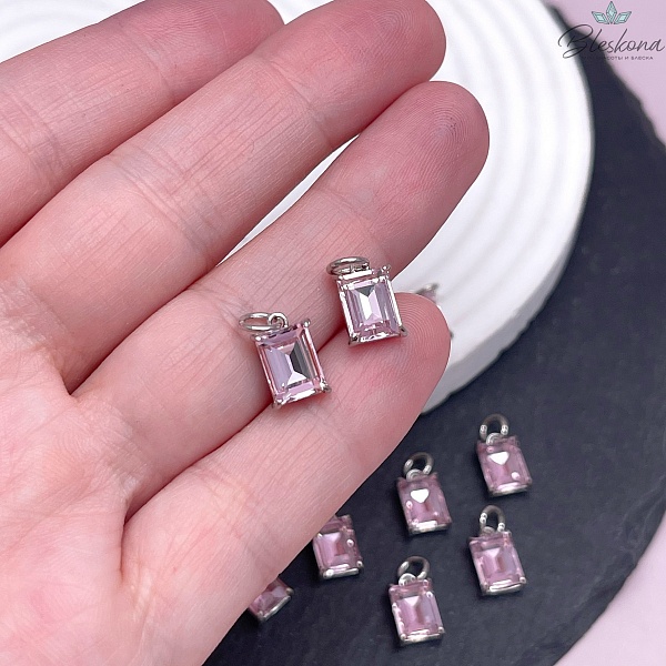 8*5 мм, Цвет серебро, Подвеска прямоугольник розовый циркон