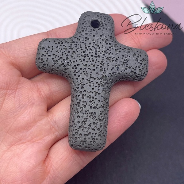 Лава Вулканическая Подвеска крест темно- серый 66*52 мм