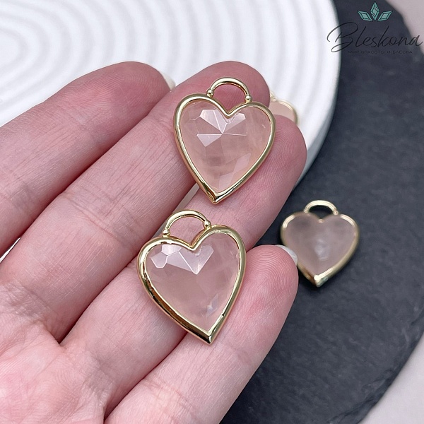 23,5*19 мм,Подвеска Сердце Розовый кварц ,цвет золото