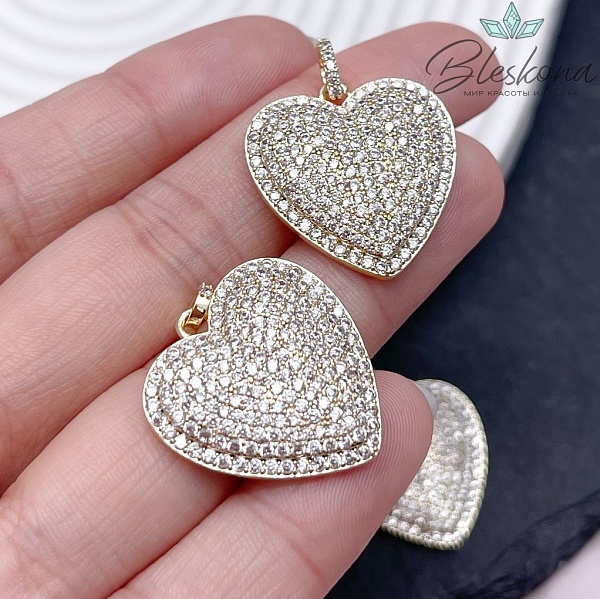 Подвеска сердце с цирконами, цвет золото 23,5*23мм