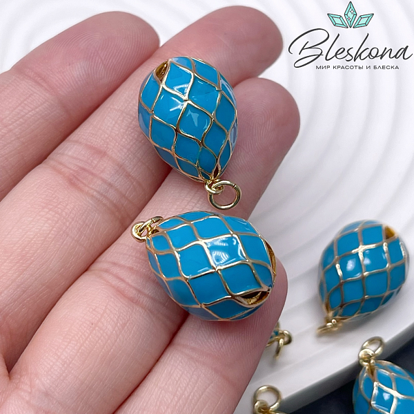 21,8*15 мм Цвет золото, Подвеска Яйцо фаберже голубое 