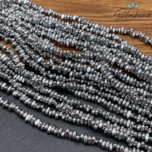 5-6 мм Гематин сколы шлифованные, темное серебро, имитация