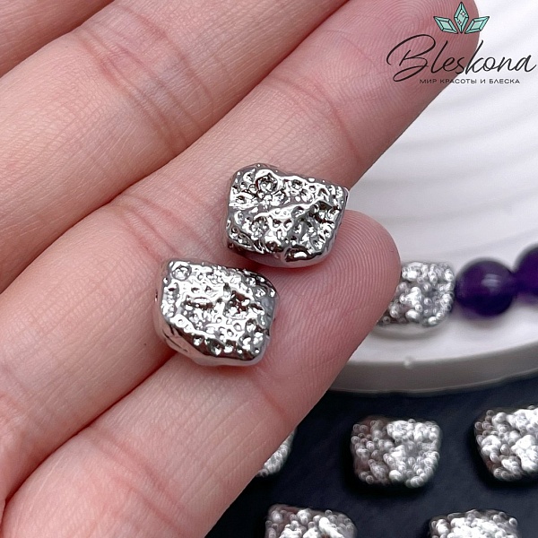 11,7*9,5 мм Цвет серебро, Бусина фактурная фриформ 