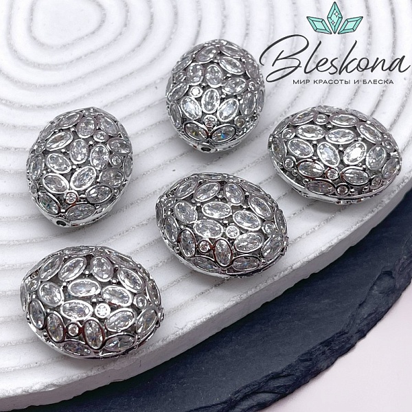 27*21 мм Цвет серебро, Бусина овал цирконы