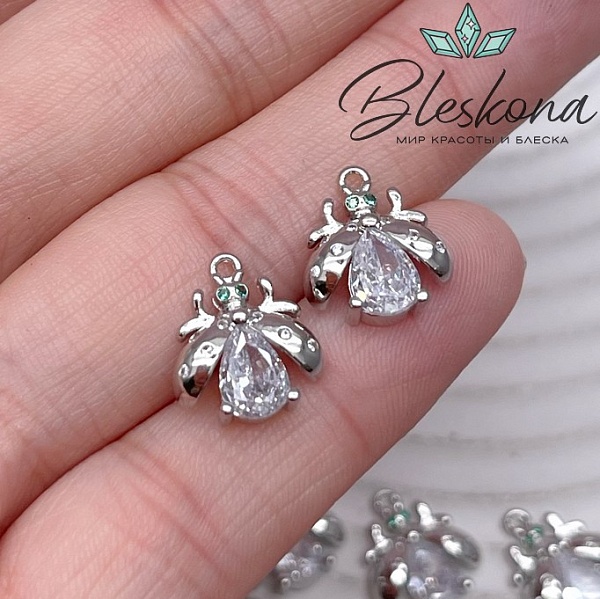 13,5*11,3 мм Цвет серебро, Подвеска Божья коровка цирконы 