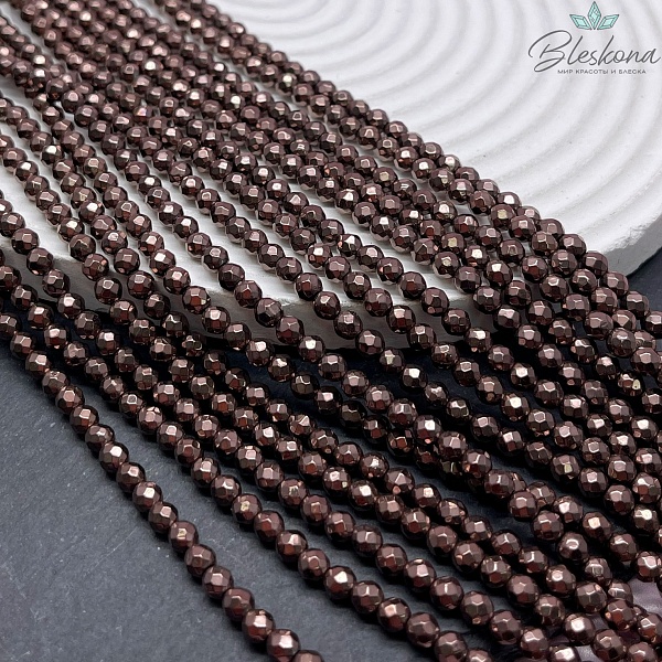 4 мм Гематин имитация огранка, цвет коричневый  (шоколадный)